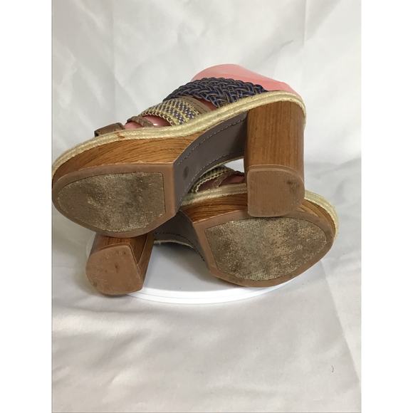 Lucky Brand Open Toe Platform Mules Sz. 7.5 EUC Mika Faux Wood Block Heels 4in - Picture 9 of 10